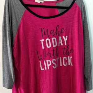 Maurices Hot Pink and Gray Long Sleeve Tee
